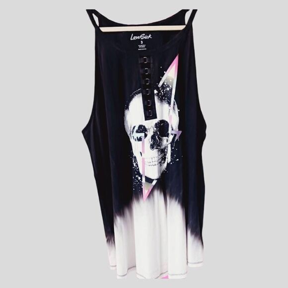TORRID Black & Ivory Tie Dye skull high Neck Tank Top - Picture 2 of 15